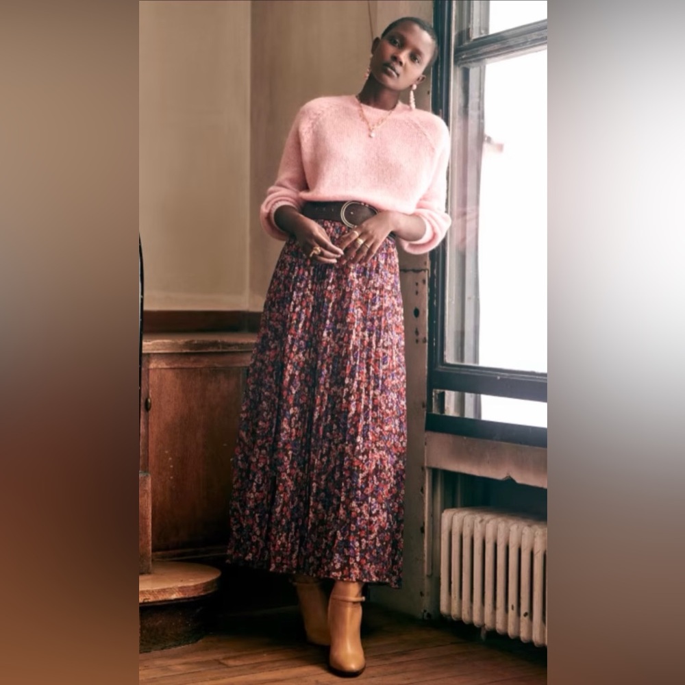 Pleated Floral Maxi Skirt - Pink Multi